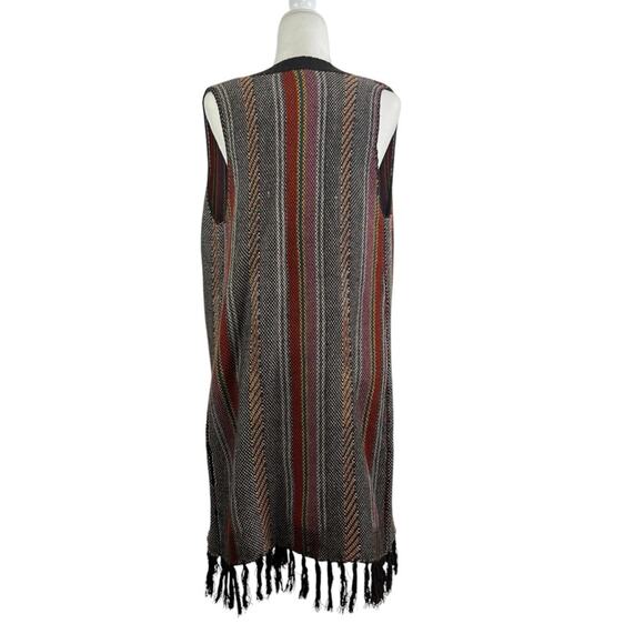 Wrangler New Brown Striped Fringe Sweater Vest Open Front Long Line Cardigan S - Picture 8 of 14